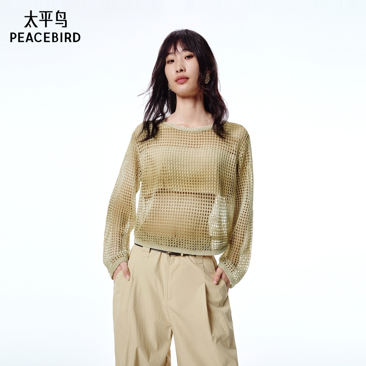 【商场同款】太平鸟女装2025年夏季新款月牙领线套衫A1EEF2508