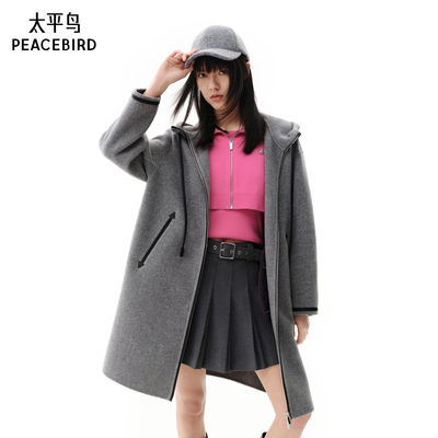 太平鸟年冬季款连帽拉链大衣A3AAE4389
