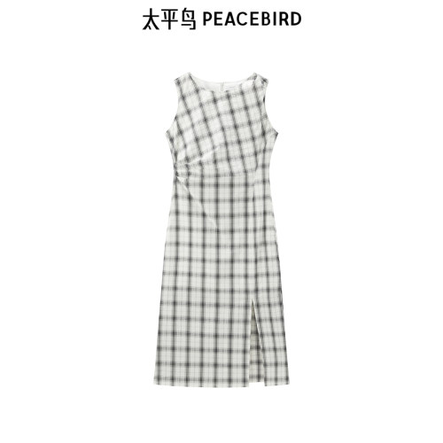 太平鸟女装夏季新款格纹格子裙时尚无袖连衣裙收腰显瘦A1FAF2744