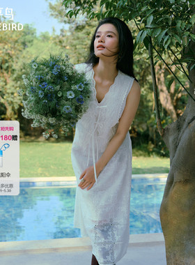 张婧仪同款 爱的留白太平鸟白色蕾丝连衣裙女假两件长裙A1FAG2543