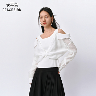 太平鸟太平鸟 假两件衬衫 年夏季 气质雪纺衫 女 款 PEACEBIRD