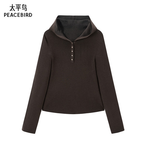 太平鸟女装26年新款进口美丽诺无缝可机洗连帽套衫上衣A1EEF1108