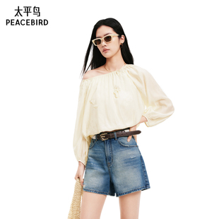 新款 2025年夏季 太平鸟女装 一字肩上衣A1CDF2735 商场同款