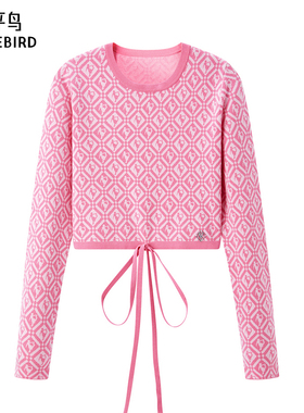 太平鸟年春季款提花纹样绑带线套衫A3EEE1327