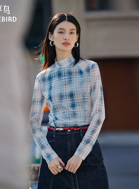 【商场同款】太平鸟春季新款半高领渐变格纹皮肤衣上衣A3CDG1254