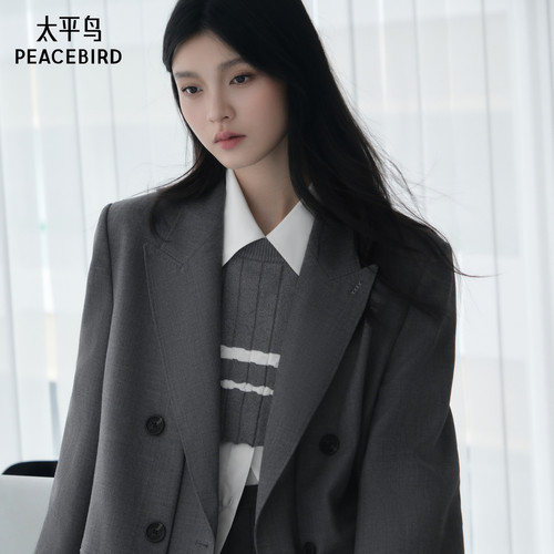 太平鸟女装年秋季款羊毛双排扣西装A1BAE3470
