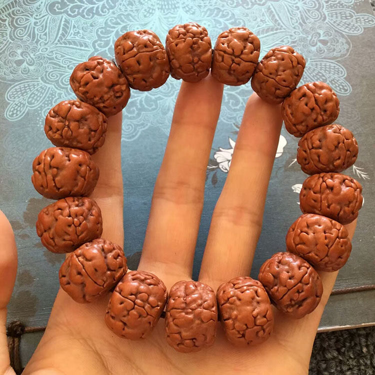 다섯 꽃잎 붉은 피부 격렬한 RUDRAKSHA 근육 패턴 팔찌 티베트 용 비늘 패턴 남성과 여성을위한 고밀도 원래 씨앗 팔찌
