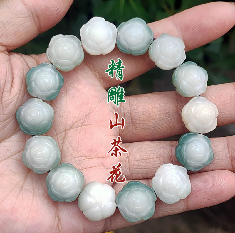 阴皮绿菩提根山茶花雕刻手串佛珠文玩白玉菩提子吊坠散珠配饰手链