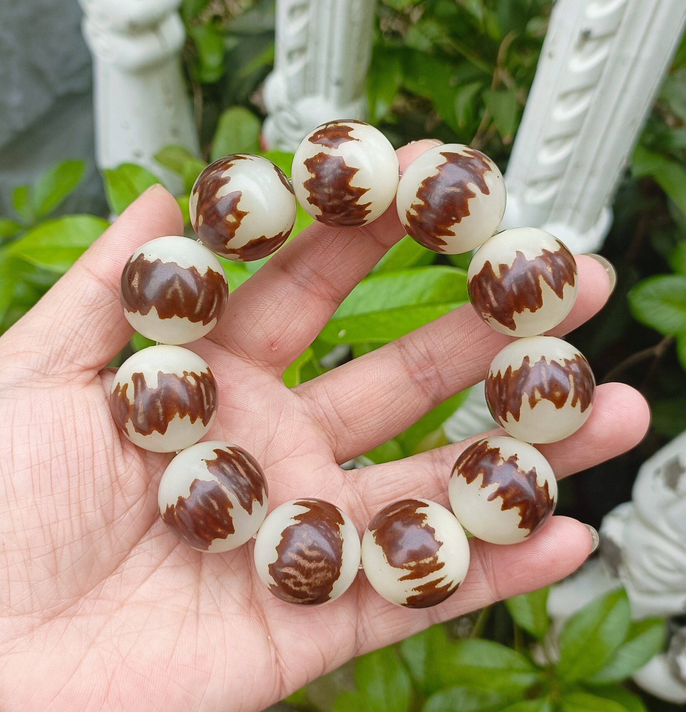 白玉菩提根双面莲花菩提根手串天然大虎皮菩提子手串大花根佛珠