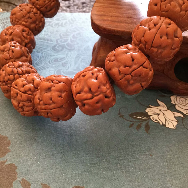 다섯 꽃잎 붉은 피부 격렬한 RUDRAKSHA 근육 패턴 팔찌 티베트 용 비늘 패턴 남성과 여성을위한 고밀도 원래 씨앗 팔찌