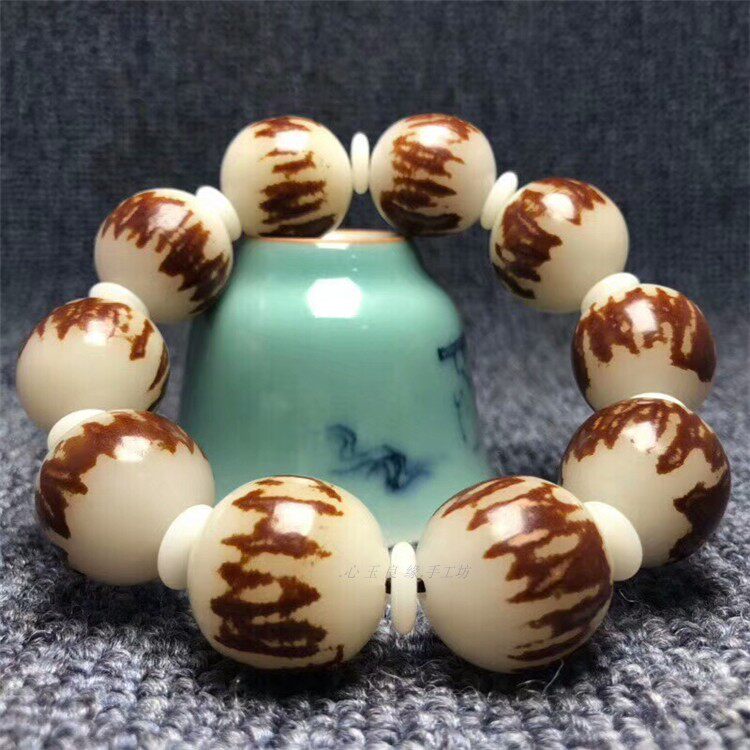 양면 연꽃 보리 뿌리 대형 팔찌 천연 호랑이 줄무늬 가죽 보리 꽃 뿌리 팔찌 18-23MM