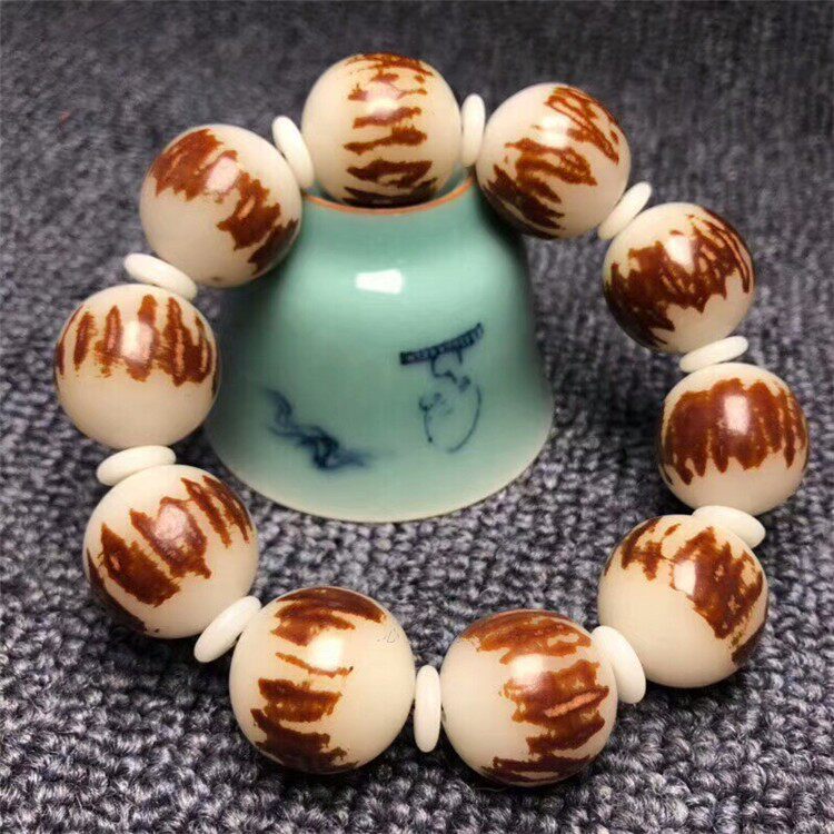 양면 연꽃 보리 뿌리 대형 팔찌 천연 호랑이 줄무늬 가죽 보리 꽃 뿌리 팔찌 18-23MM