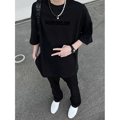 百搭深色裤子夏季宽松直筒破洞牛仔裤男款百搭水洗做旧美式高街潮