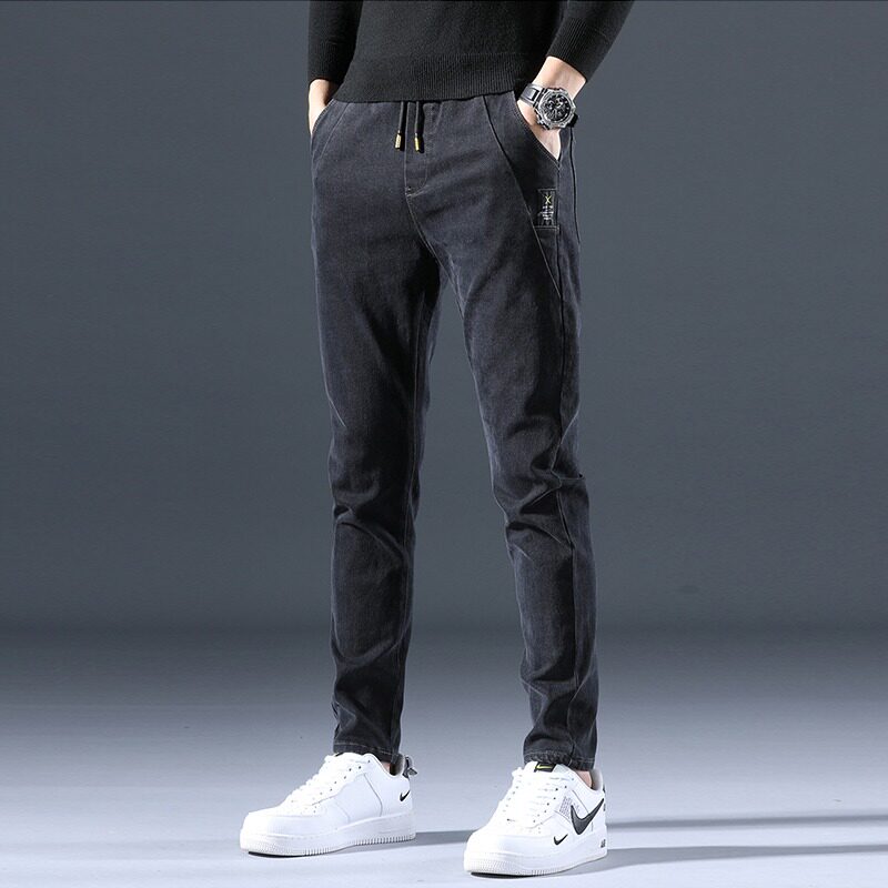 基础简约纯色耐磨潮流宽松牛仔裤男青少年修身小脚长裤百搭休闲裤
