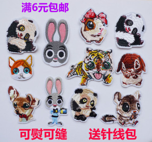 儿童雪娃娃童画激萌小熊猫狗动物卡通刺绣百搭布贴服装配件贴花