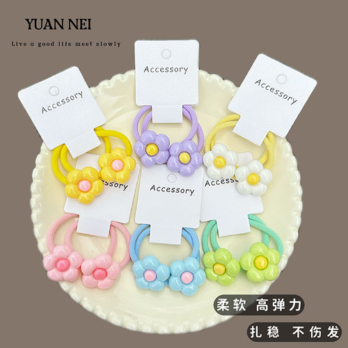 新款小女孩发圈彩色花朵儿童头饰不伤发发圈高弹力皮筋扎辫子头绳