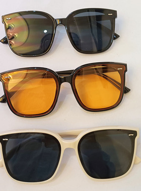 复古茶橘黄色墨镜女横街拍大框