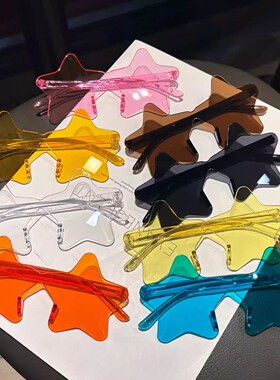 儿童眼镜无框透明情侣太阳眼镜果冻色港风潮流搞怪装饰墨镜亲子款
