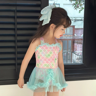 2025新款 女童游泳衣美人鱼小公主风可爱宝宝连体速干泳衣儿童女孩