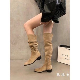 一靴多穿 粗跟方头过膝靴子复古百搭长靴2025秋冬堆堆骑士马丁靴