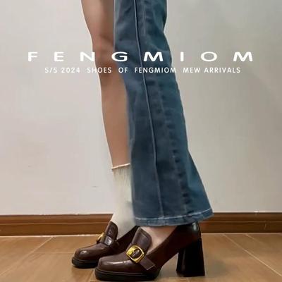 厚底乐福鞋高级感山茶花黑色单鞋