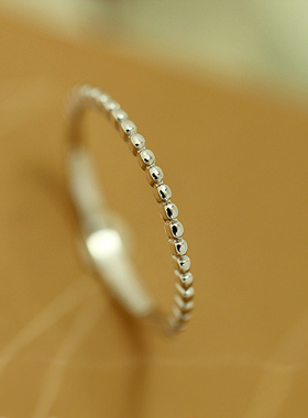 日韩简约金豆豆戒指环极细925纯银尾戒子情侣男女学生气质关节戒