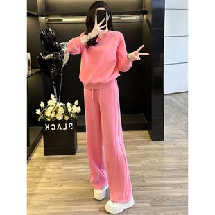 粉色运动套装女春秋冬季2026新款时尚款洋气卫衣阔腿裤休闲两件套