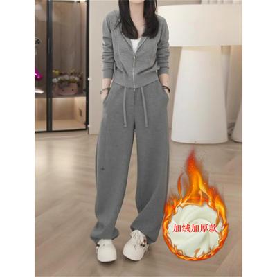 休闲套装女秋冬加绒外套弯刀裤潮