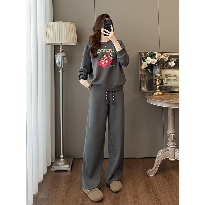 休闲运动套装女冬加绒卫衣阔腿裤