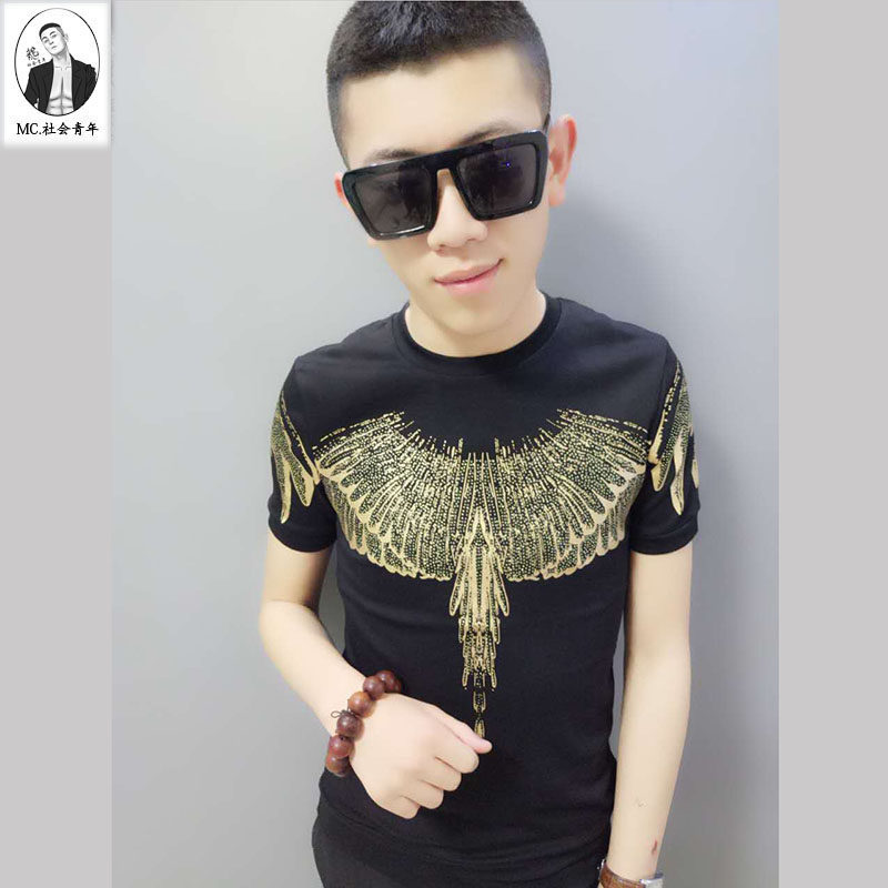 快手红人温柔的伟赵忠阁同款男短袖T恤精神小伙修身翅膀印花半袖在类目 男装, T恤中 - 来自Buy2taobao.com提供专业的淘宝代购服务