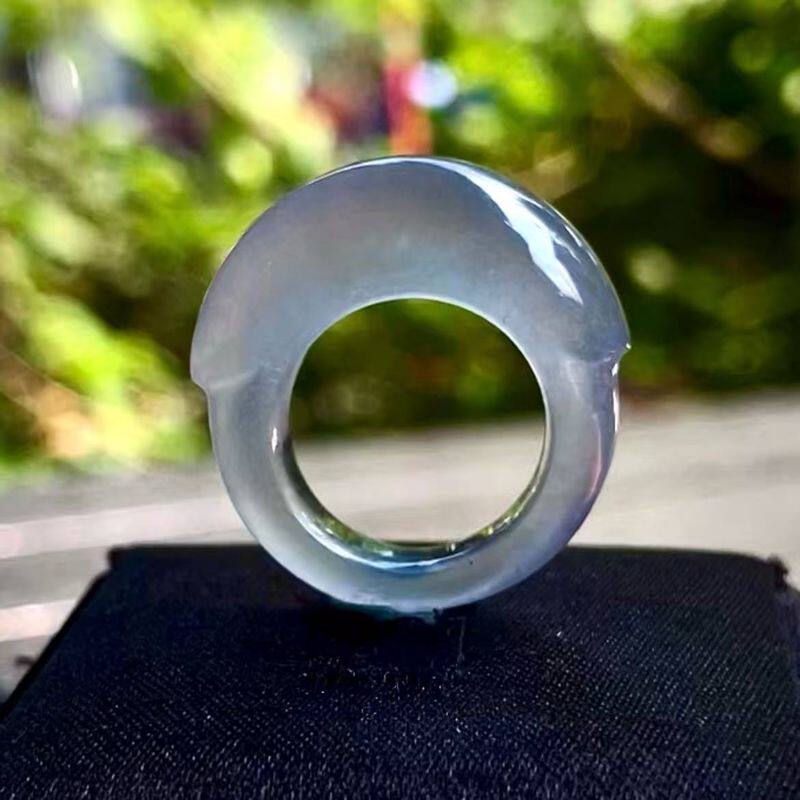 传其翠宝天然缅甸A货翡翠老坑冰种紫罗兰素圈戒指种水冰透10号