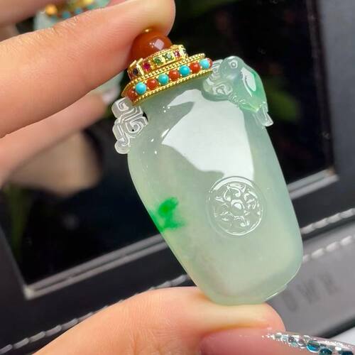 传其翠宝天然缅甸翡翠A货老坑冰飘绿福贵平安瓶种水冰透底子细
