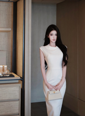 JAYKY YANG【温妮小姐】连衣裙娃娃领长裙女中古感收腰显瘦中长裙