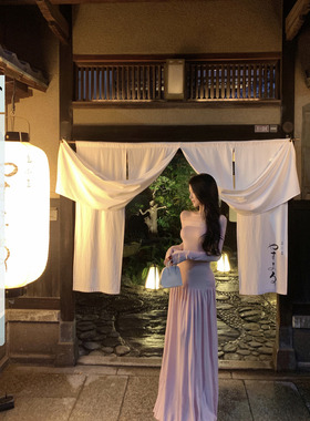 JAYKY YANG【建模计划】一字领收腰大摆针织裙女修身显瘦褶皱长裙