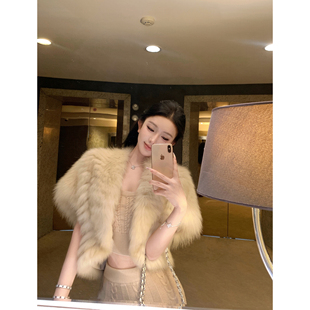JAYKY YANG【双色自留】黑标狐狸毛廓形落肩马甲极简柔软宽松坎肩