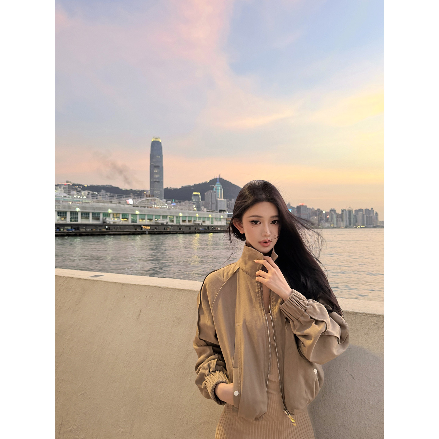 JAYKY YANG【曼城旧事】复古肌理感做旧短款夹克女翻领拉链外套秋