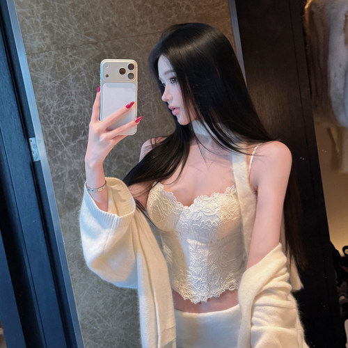 立体盘线骨绣蕾丝上衣带胸垫吊带