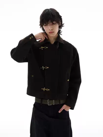 Tailang's Shop Autumn American Retro Airplane Buckle Suede Jacket for Men, High-End Cool Brown Coat, Trendy for Couples