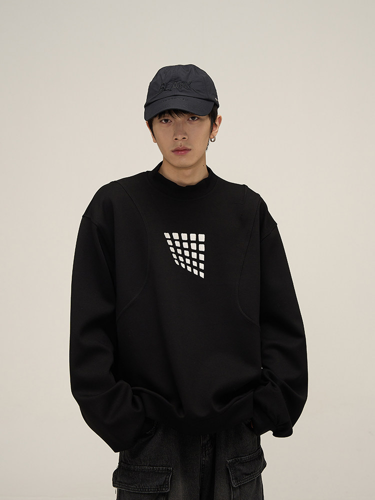 WEILANG 매장은 멋진 디자인과 스타일리시한 패치워크 라운드 넥 탑이 돋보이는 커플용 트렌디한 틈새 자수 에어 레이어 스웨트셔츠입니다