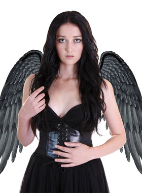 外贸狂欢节mardi gras万圣节舞会道具男女通用款无纺黑色天使翅膀