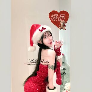 Yuki酱•⌈派对女主角⌋亮片蝴蝶结纯欲吊带连衣裙秋冬红色包臀裙