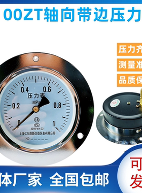 Y100ZT 1.6MPA轴向带边压力表 面板式安装压力表 多种规格量程