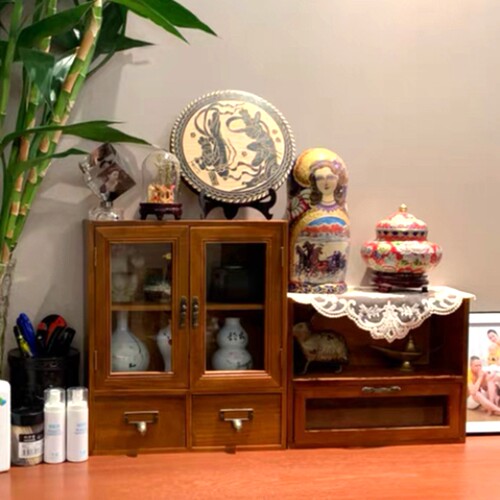 复古风玻璃防尘柜子化妆品收纳盒