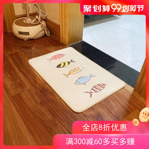 店家热卖卡通绣花亚麻地垫吸水防滑脚垫家用欧式日韩简约加厚门垫
