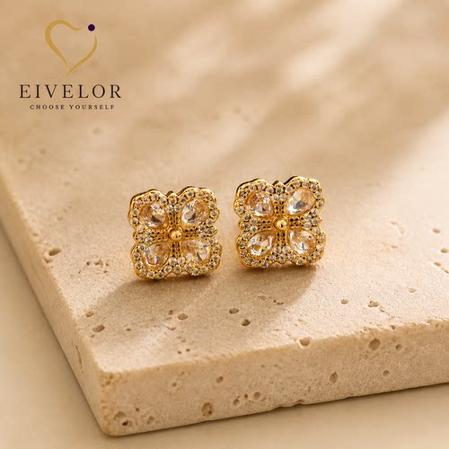 EIVELOR四叶草锆石银针耳饰