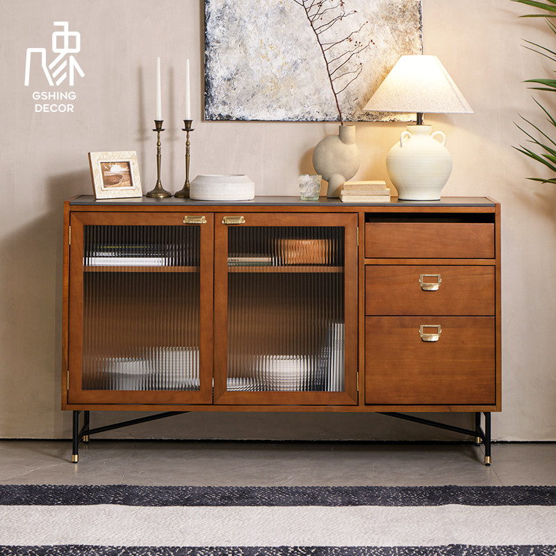 几象复古实木岩板餐边柜组合一体式高柜靠墙1.8M储物收纳茶水柜子,住宅家具,餐边柜,淘宝优惠券,粉丝福利购,淘宝优惠卷