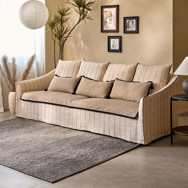 几象源野沙发布艺侘寂风小户型可拆洗自然风复古风亚麻三人位直排