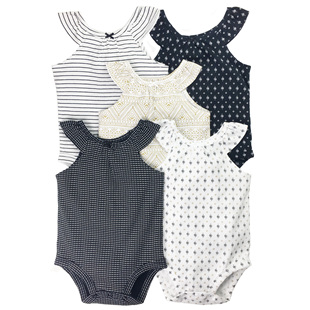 美国正品carters女宝宝夏季全棉吊带三角哈衣婴儿爬服新生五件套