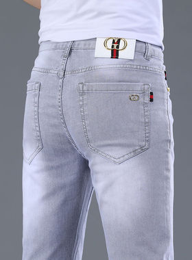 夏季薄款柔软牛仔裤男潮牌高端弹力修身小脚欧货奢侈休闲灰色裤子