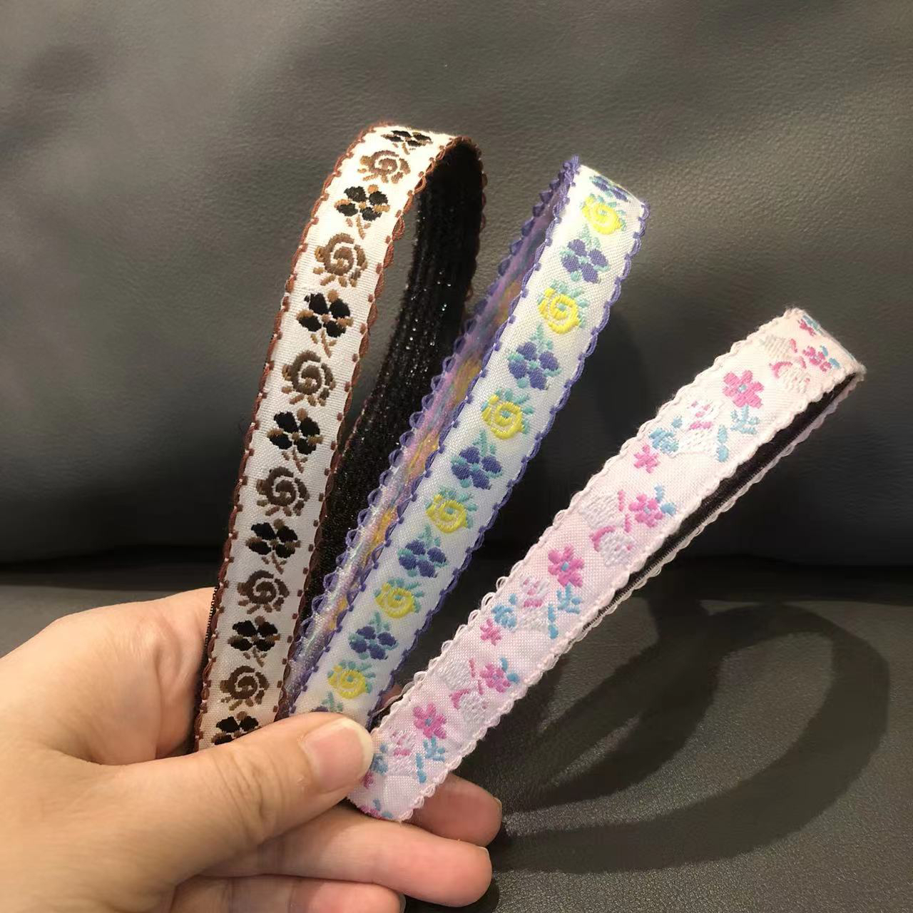 刺绣小花女童魔术贴发箍儿童不伤发碎发贴刘海贴可爱宝宝防滑头箍